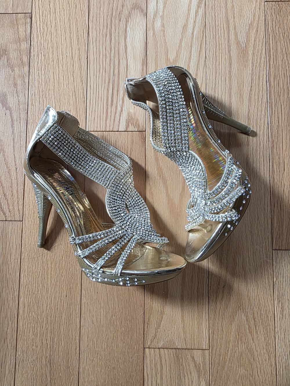 Glamorous Gold Rhinestone High Heel Sandals - Evening Pumps